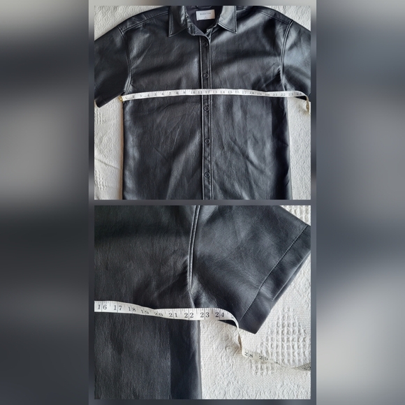 Aritzia Babaton Frances Button Up Faux Leather Short Sleeve Oversize Jacket - Picture 9 of 10